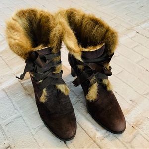 Ann Taylor Loft Faux Fur Boots With Ribbon Size 6.5M
